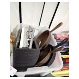 KITCHEN IMPLEMENTS W/ CAST SKILLETS