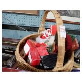 BASKET W/ HALLMARK ORNAMENTS & DOLLS