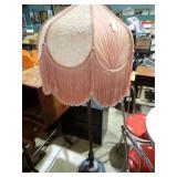CAST FLOOR LAMP W/ PINK SILK SHADE