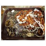 COSTUME JEWELRY W/ GOLD TONE, AMBER