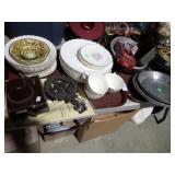 2 TRAYS CHINA, BAKING PANS, CAMERA, MORE