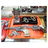 CAP GUNS, INKWELL, COLOGNE BOTTLE CASE