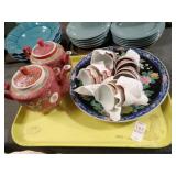 ORIENTAL TEAPOTS, TEACUPS, PLATTER