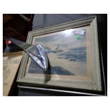 2 FRAMED SEASHORE ART + METAL SAILBOAT