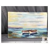 TEXTURED CANVAS PRINT OCEAN AND BOATS SCENE