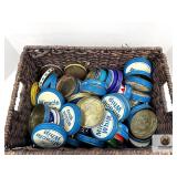 VINTAGE JAR LIDS AND BASKET