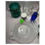Glassware and Jar Lot. Includes green...