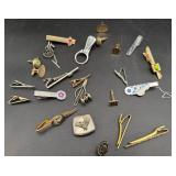 Tie Bar & Tie Clip Lot Mid-Century Novelty...