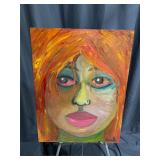 Expressive Portrait Painting, Signed ï¿½Sarahï¿½...