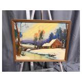 Signed Framed Winter Landscape Painting ï¿½Snowy...