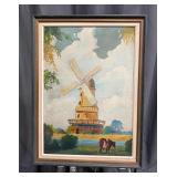 Framed European Windmill Landscape Painting ï¿½...