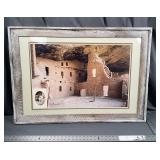 LARGE FRAMED H LEON PRINT OF MESA VERDE...