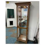 Oak Corner Curio Cabinet with Mirrored Back and...