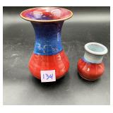 Mark Alewine Red & Blue Drip Glaze Pottery Vase...