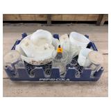 Pepsi-Cola Bottle Crate with Milk Glass Bowls &...