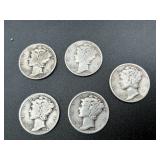 5 Mercury Silver Dimes
