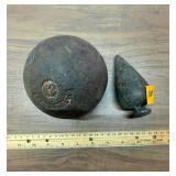 Cast Iron Shot Put Ball and Heavy Duty Plumb Bob