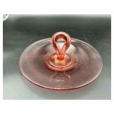 Pink depression glass tidbit tray with loop...