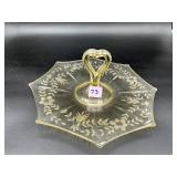Yellow depression glass tidbit tray with...