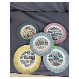 5 State & Souvenir Plates - Gold Gilt Rim