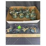 Blue Green Glass Bud Vase Assortment with Raffia
