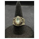 Vintage Sterling Silver Filigree Marquise Ring wit