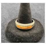 Vintage sterling silver orange inlay band ring. 4.