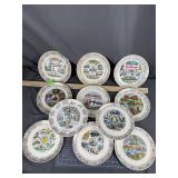 Gold Rimmed Souvenir State Plates x11