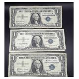Lot of 3 Series 1957B $1 blue seal silver certific