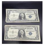Two 1957 $1 Silver Certificates Blue