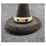 Sterling Silver Multi-Stone Inlay Band 5.1g
