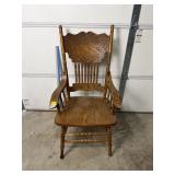 Vtg Pressed Back Oak Armchair