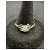 Sterling Silver Opal & Multi-Gemstone Cluster Ring