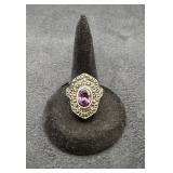 Sterling Silver Amethyst and Marcasite Ring