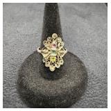Sterling Silver Filigree Multi-Stone Ring 2.6g
