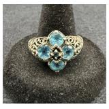 Sterling Silver Filigree Cluster Ring 4.6 g