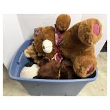 Assorted Plush Stuffed Animals in Storage Bin