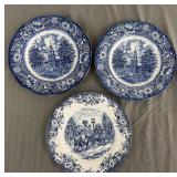 Liberty Blue & Coaching Scenes Plate Lot (3)