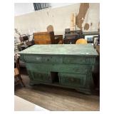 Antique Carved Wood Sideboard Green Paint