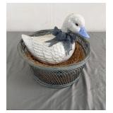 Glazed Ceramic Goose in Nest Decor
