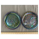 Indiana Blue Carnival Glass Plate Lot (2)