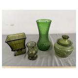 Green Mid-Century Glassware Lot (4)