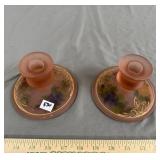 Tiffin Pink Satin Glass Candle Holders (2)