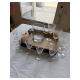 Etched Stemware & Glass Ice Bucket Lot