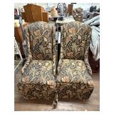 Pair Floral Upholstered Wingback Chairs