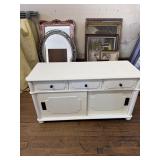 White Traditional Console Cabinet w/ Sliding Doors