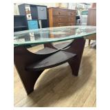 Oval Glass Top Coffee Table Wood Base