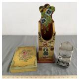 Vtg Folk Art Wall Pocket & Trinket Box