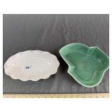 MCM Pottery Green Leaf & Scalloped Dish