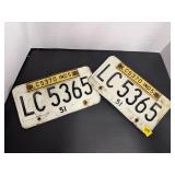 1951 Indiana License Plate Pair LC 5365 w/ 1952 T